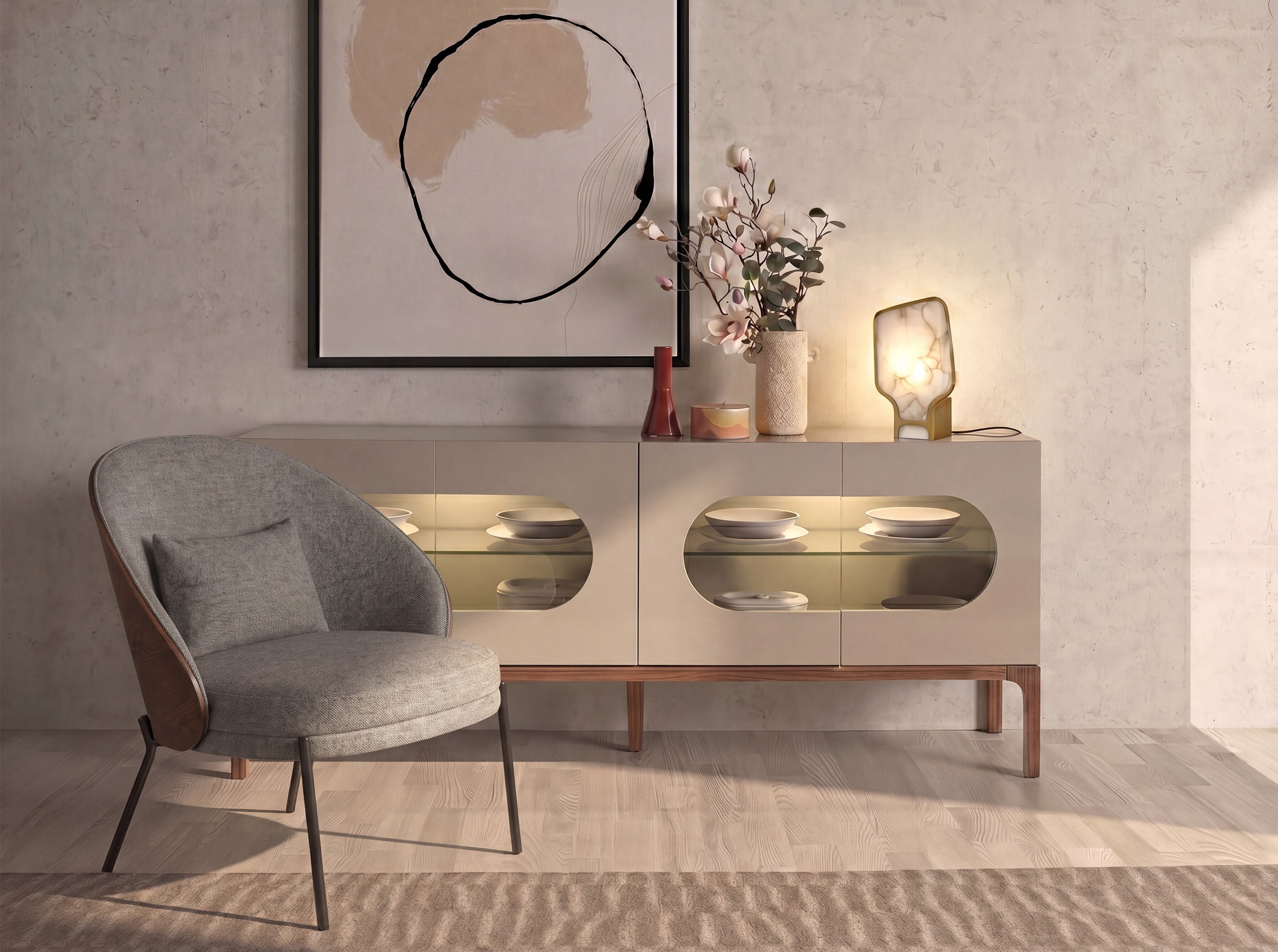 Table lamp in natural Alabaster stone and polished gold steel