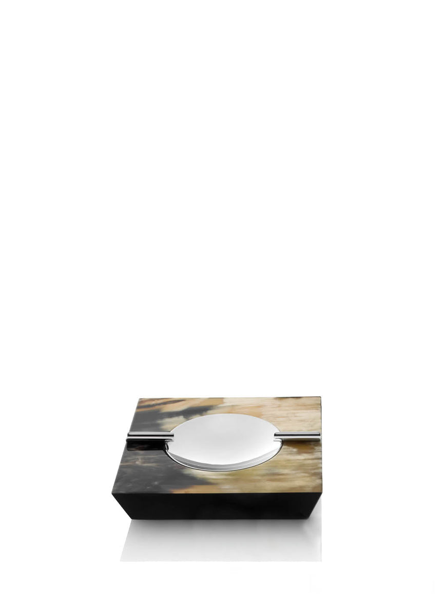 BACCO - Ash tray and lighter in dark horn, wood with lacquered black gloss finish and chromed brass. - LAZADO