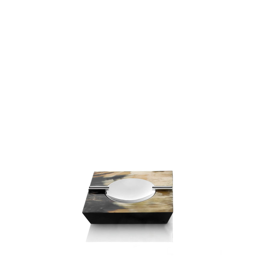 BACCO - Ash tray and lighter in dark horn, wood with lacquered black gloss finish and chromed brass. - LAZADO