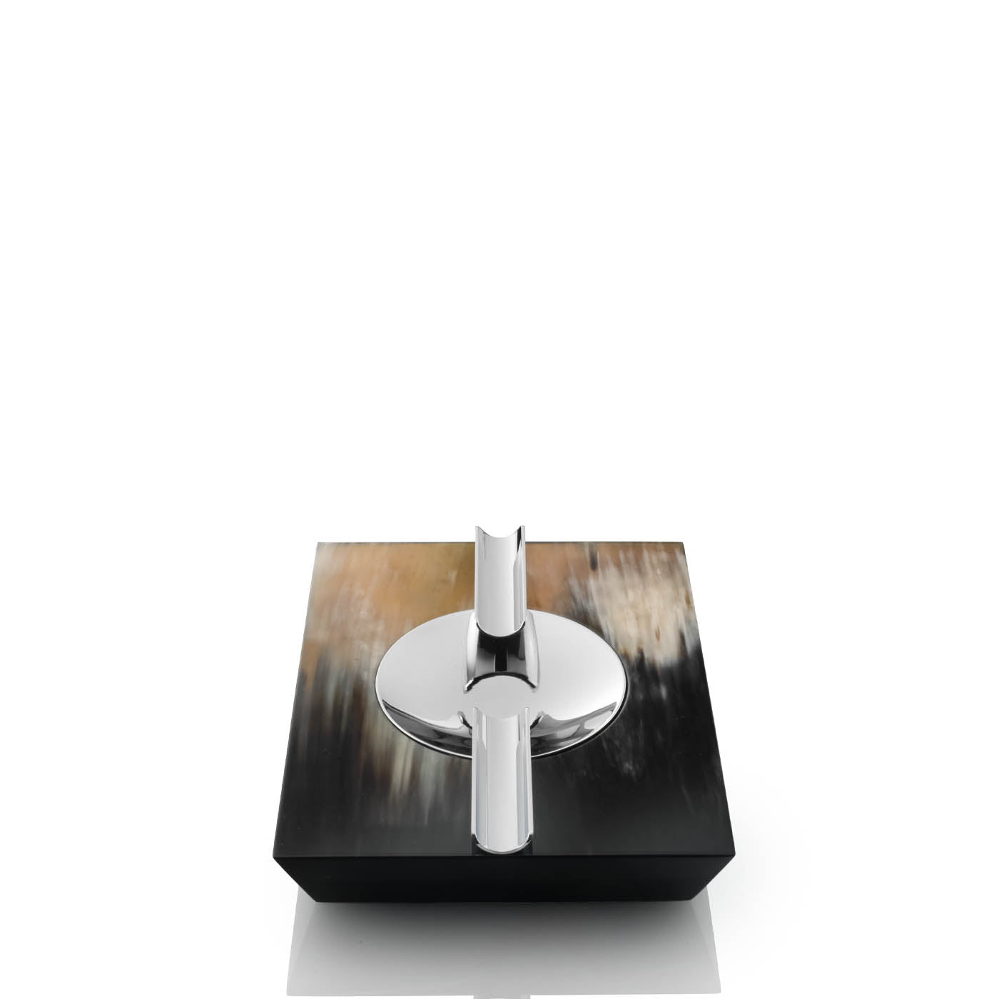 BACCO - Ash tray and lighter in dark horn, wood with lacquered black gloss finish and chromed brass. - LAZADO
