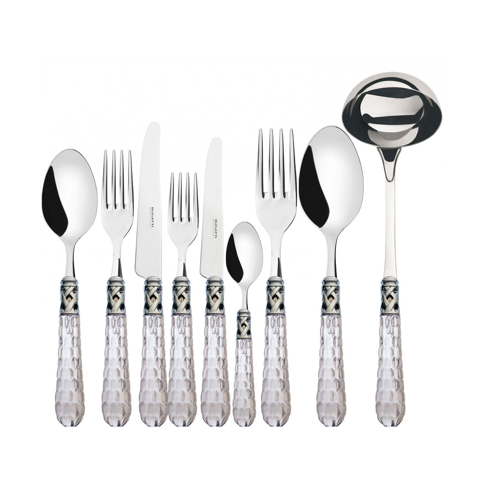Bohemia Chromed Ring Cutlery Set – Transparent – 75 Pieces – Wengé Wood Box by Bugatti Italy - Alternate Angle