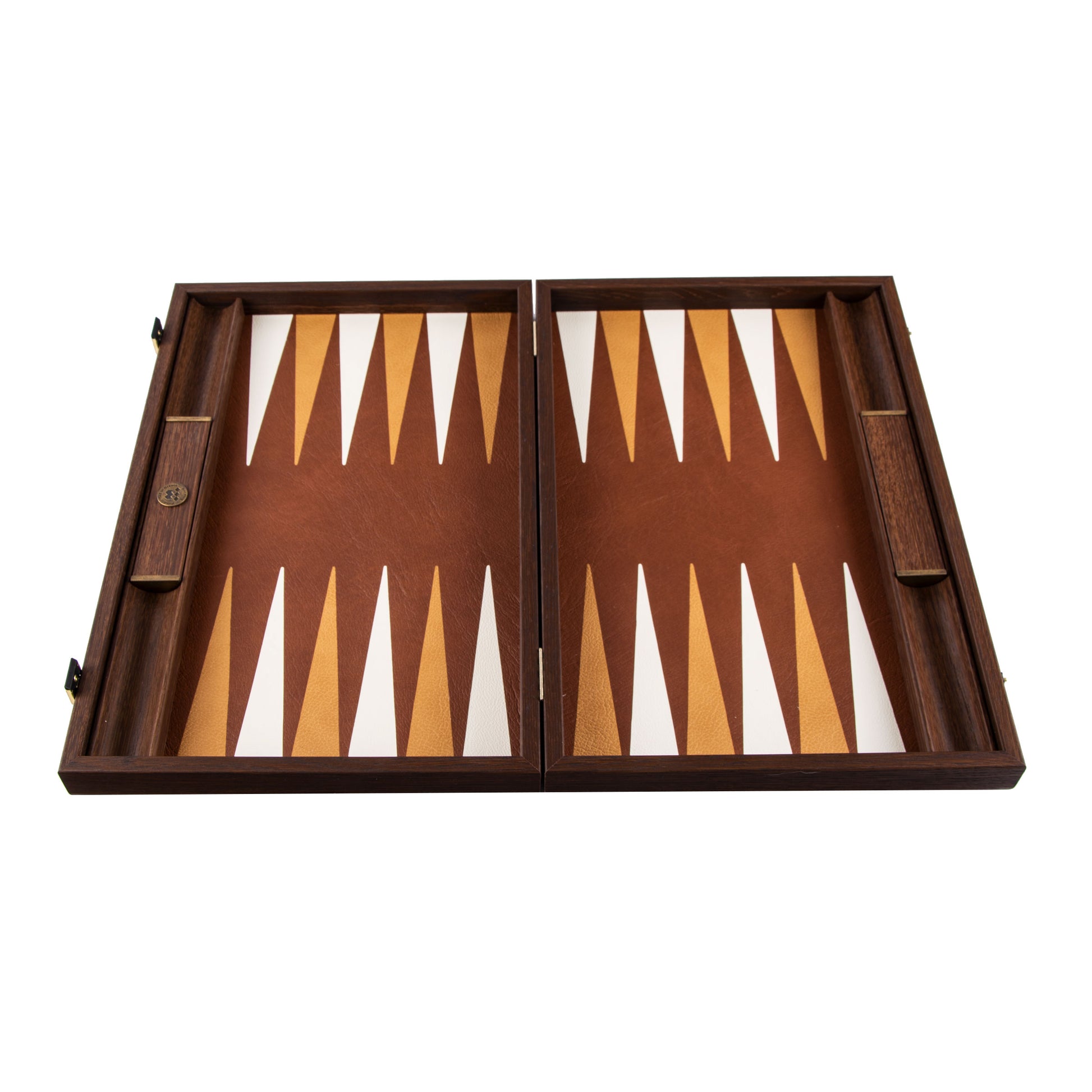 Premium Handcrafted Knitted Leather Backgammon Set in Brown by Manopoulos - Detail View