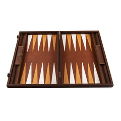 Premium Handcrafted Knitted Leather Backgammon Set in Brown by Manopoulos - Detail View