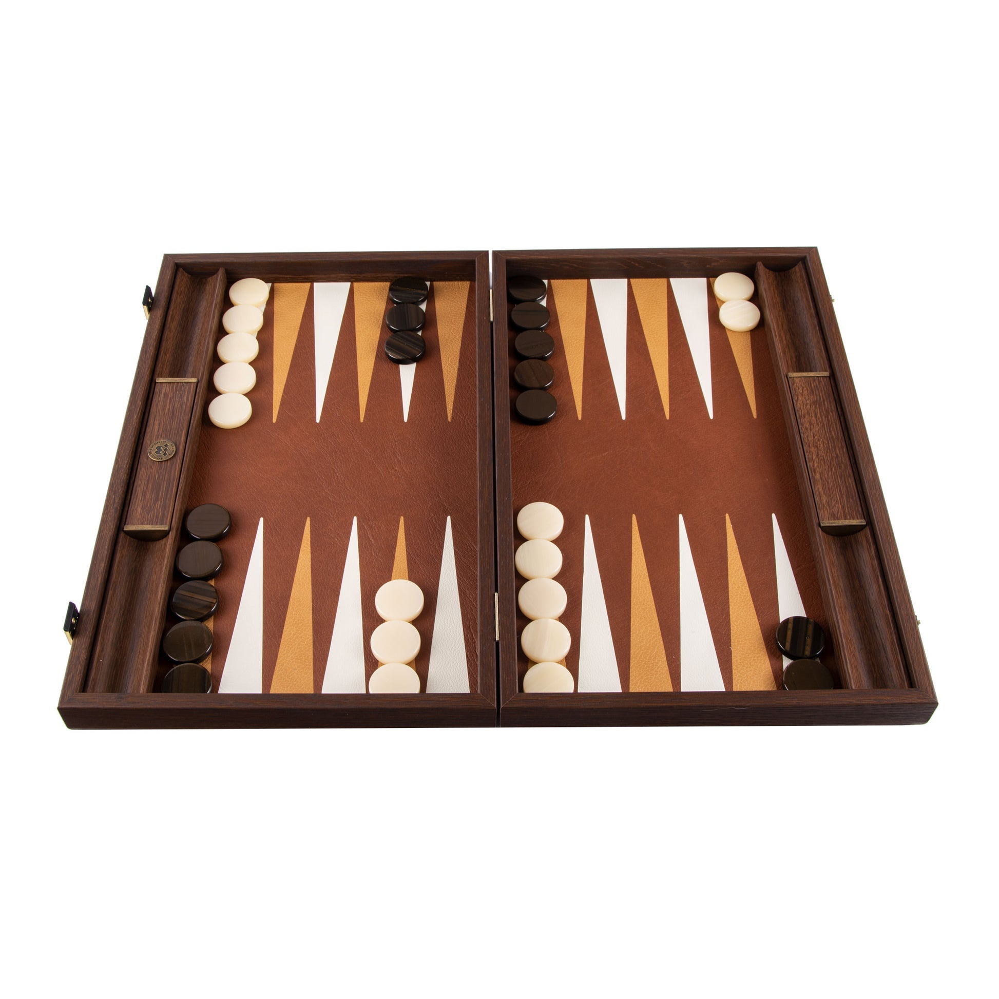 Premium Handcrafted Knitted Leather Backgammon Set in Brown by Manopoulos - Alternate Angle