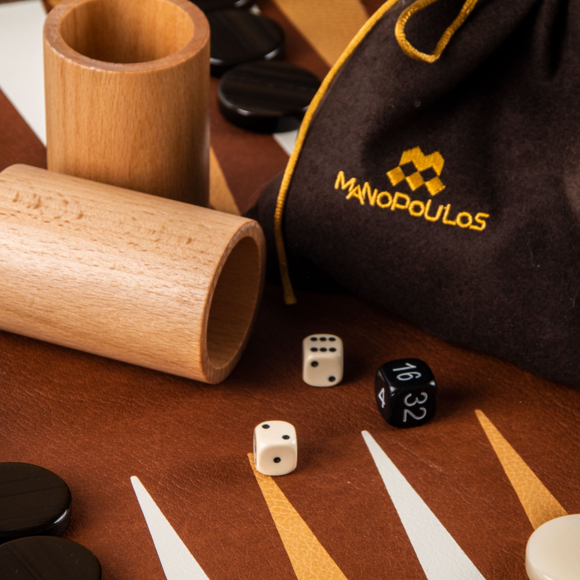 Premium Handcrafted Knitted Leather Backgammon Set in Brown by Manopoulos - Additional View