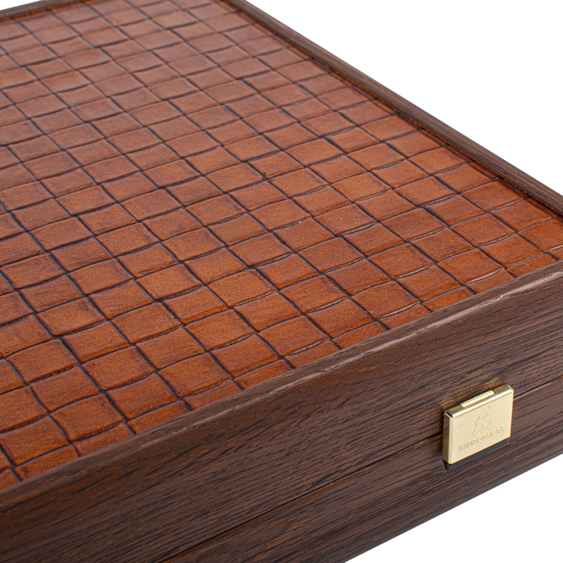Premium Handcrafted Knitted Leather Backgammon Set in Brown by Manopoulos - Package View