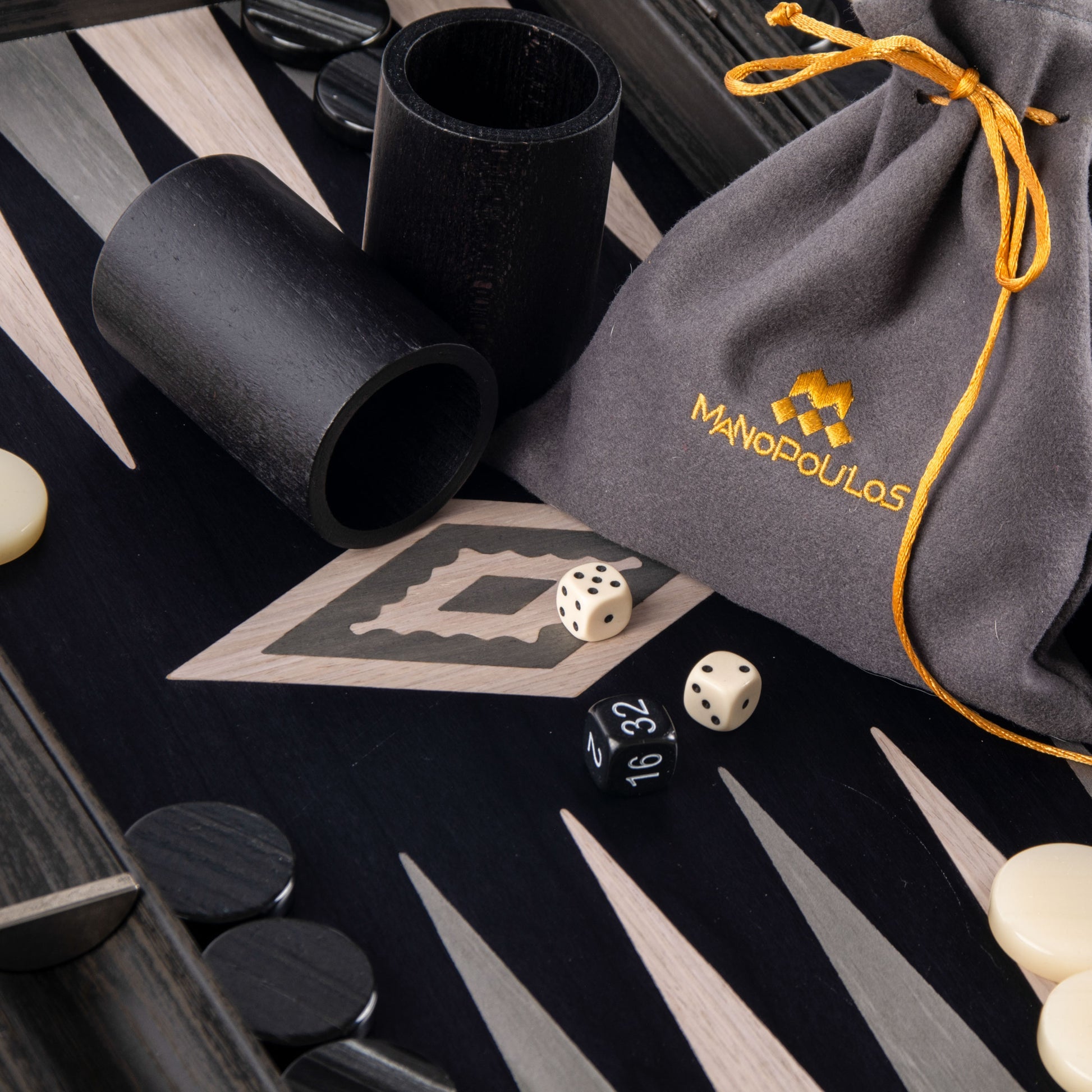 Premium Handcrafted Wooden Backgammon Set with Marquetry Design by Manopoulos - Detail View