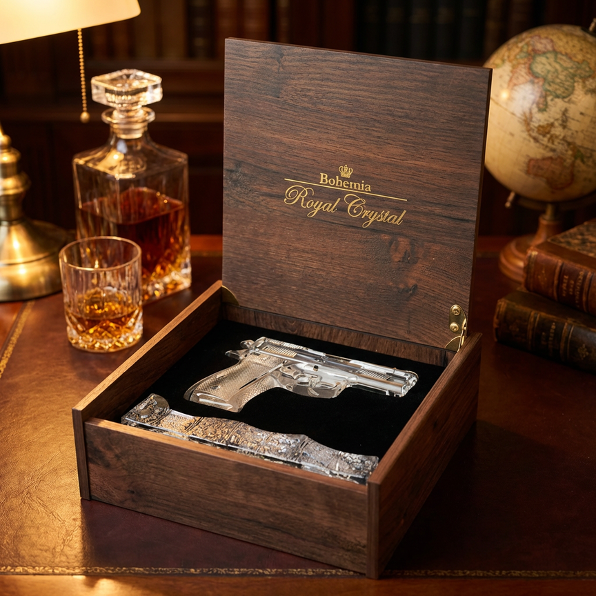 Signature Engraved Classic Clear crystal sculpture in the Bohemia Royal Crystal oak presentation box