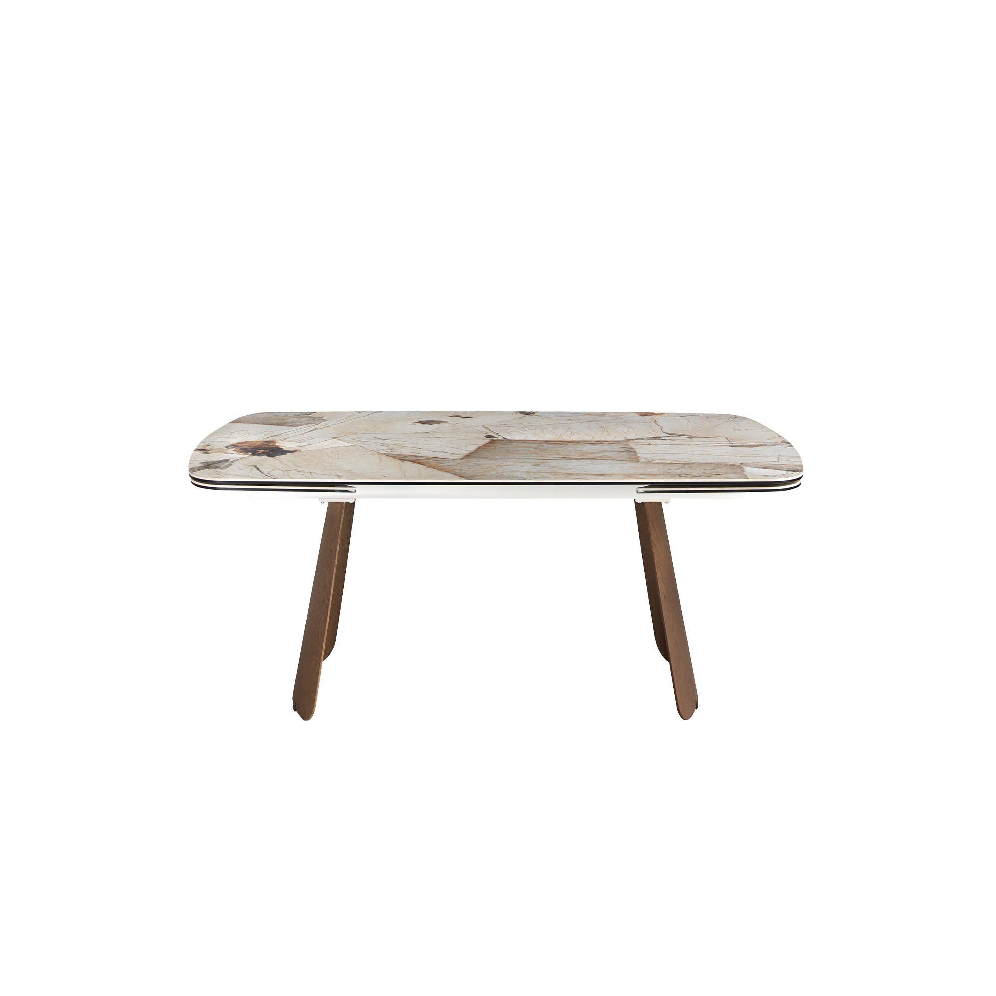 Oval extendable dining table with porcelain marble and walnut