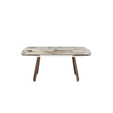 Oval extendable dining table with porcelain marble and walnut