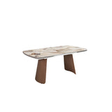 Oval extendable dining table with porcelain marble and walnut