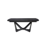 Extendable barrel oval dining table in black glass, steel, dark grey fiberglass and metal