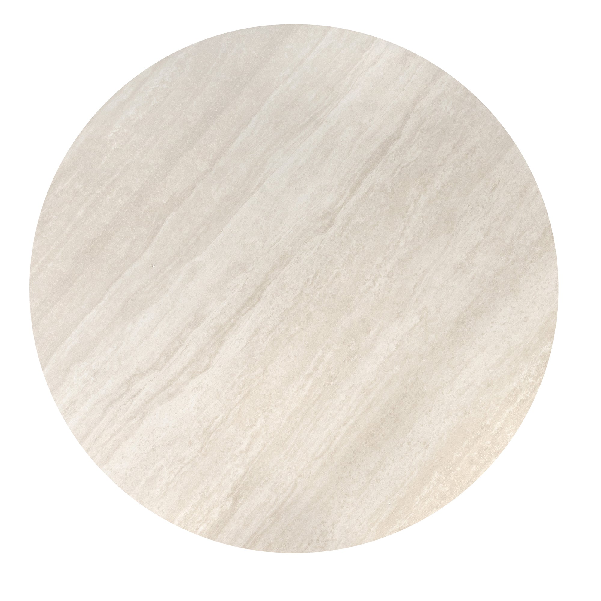 Round dining table in porcelain marble and wood covered with a flexible porcelain marble sheet