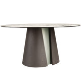 Round dining table in porcelain marble, dark ash oak and silver-coloured wood