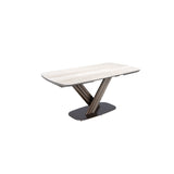 Extendable barrel oval dining table in porcelain marble and dark metallic brown steel