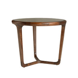 Round Brown Smoked Glass and Walnut Side Table