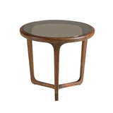 Round Brown Smoked Glass and Walnut Side Table
