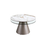 Extendable round coffee table in tempered glass, porcelain marble and silver-grey steel