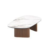 Organic-Shaped Porcelain Marble and Walnut Coffee Table