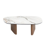 Organic-Shaped Porcelain Marble and Walnut Coffee Table