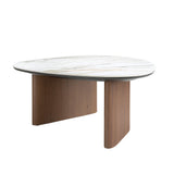 Organic-shape coffee table in porcelain marble and walnut