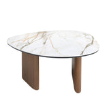 Organic-shape coffee table in porcelain marble and walnut