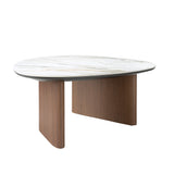 Organic-shape coffee table in porcelain marble and walnut