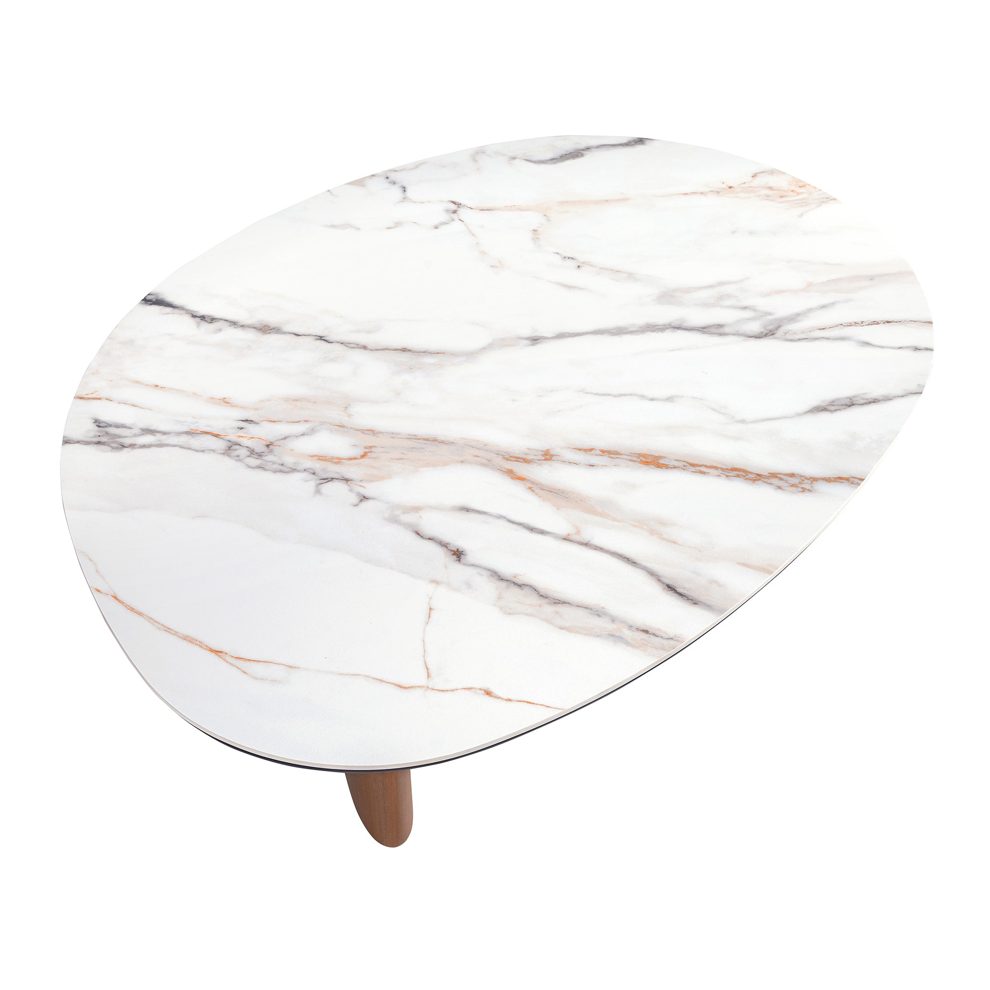 Organic-Shaped Porcelain Marble and Walnut Coffee Table