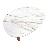 Organic-Shaped Porcelain Marble and Walnut Coffee Table
