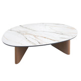Organic-Shaped Porcelain Marble and Walnut Coffee Table