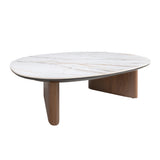 Organic-Shaped Porcelain Marble and Walnut Coffee Table