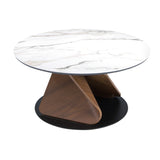 Round Porcelain Marble, Walnut and Black Steel Coffee Table