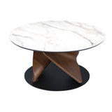Round Porcelain Marble, Walnut and Black Steel Coffee Table