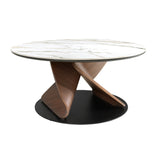 Round Porcelain Marble, Walnut and Black Steel Coffee Table