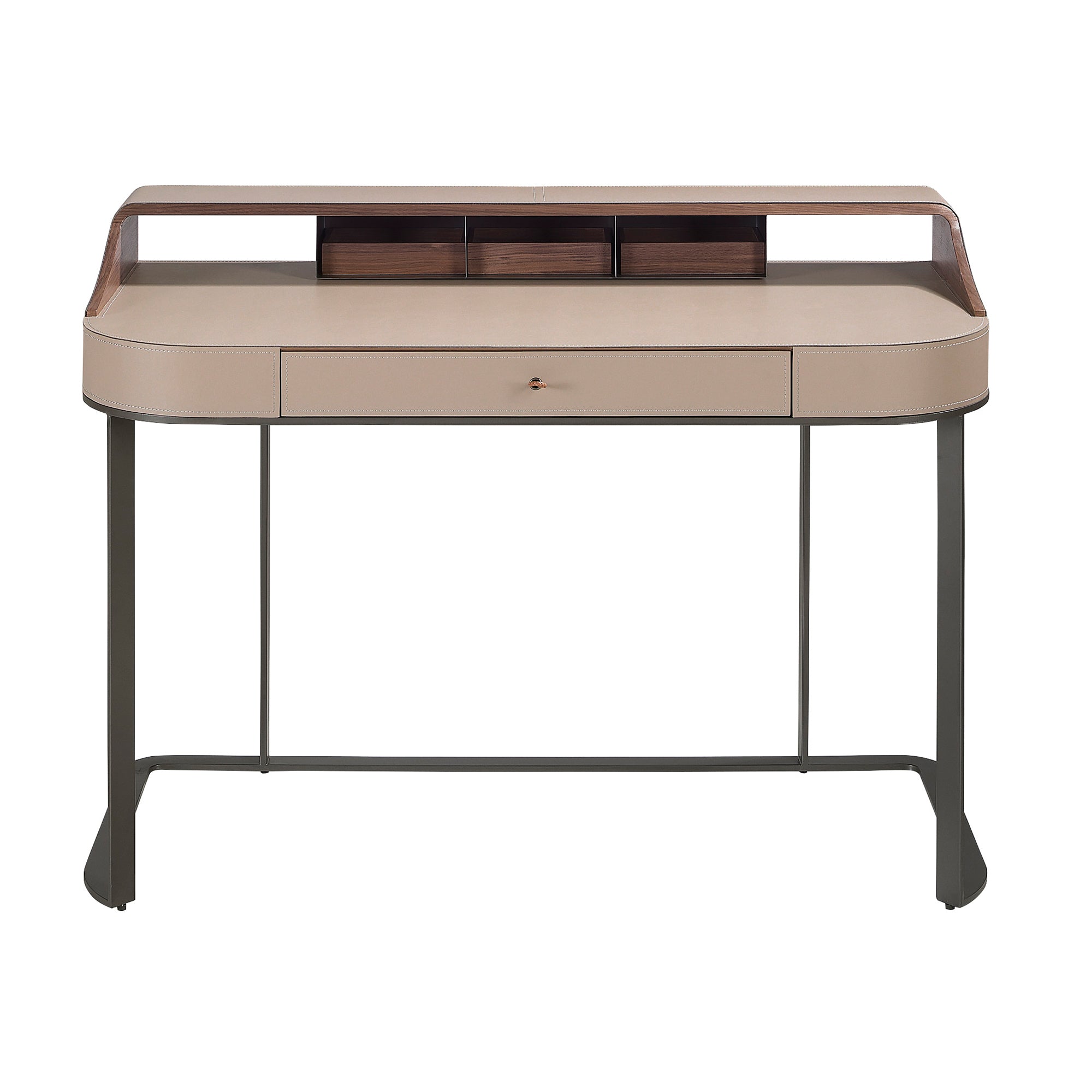 Desktop dressing table leatherette, walnut and gray steel