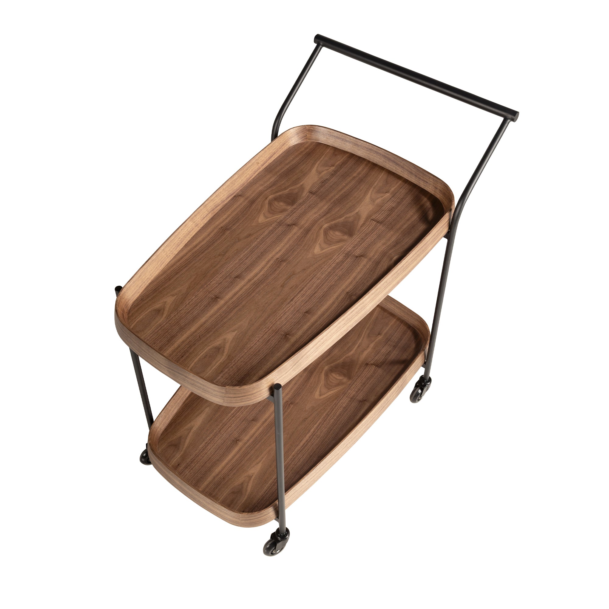 Walnut minibar trolley with black steel