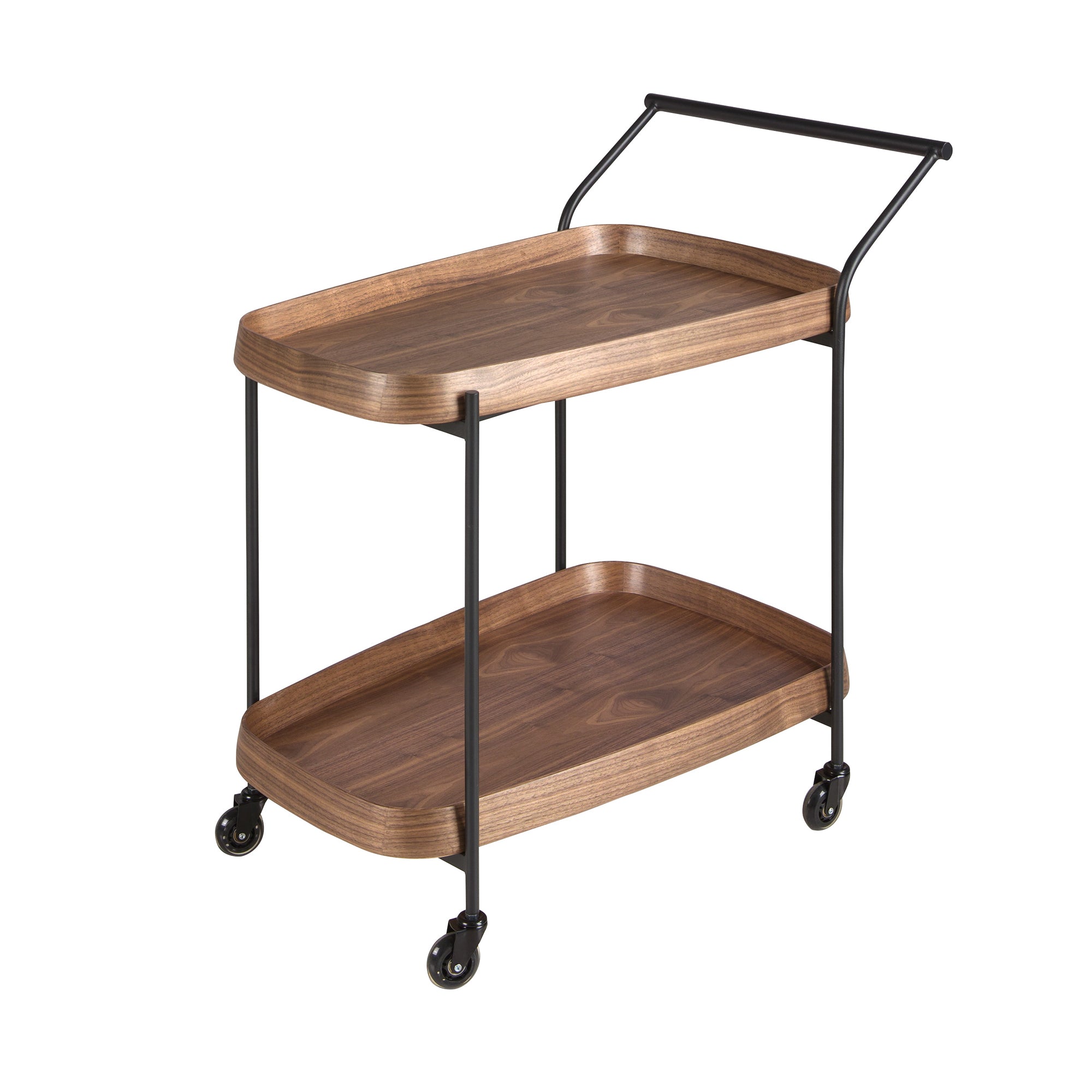 Walnut minibar trolley with black steel