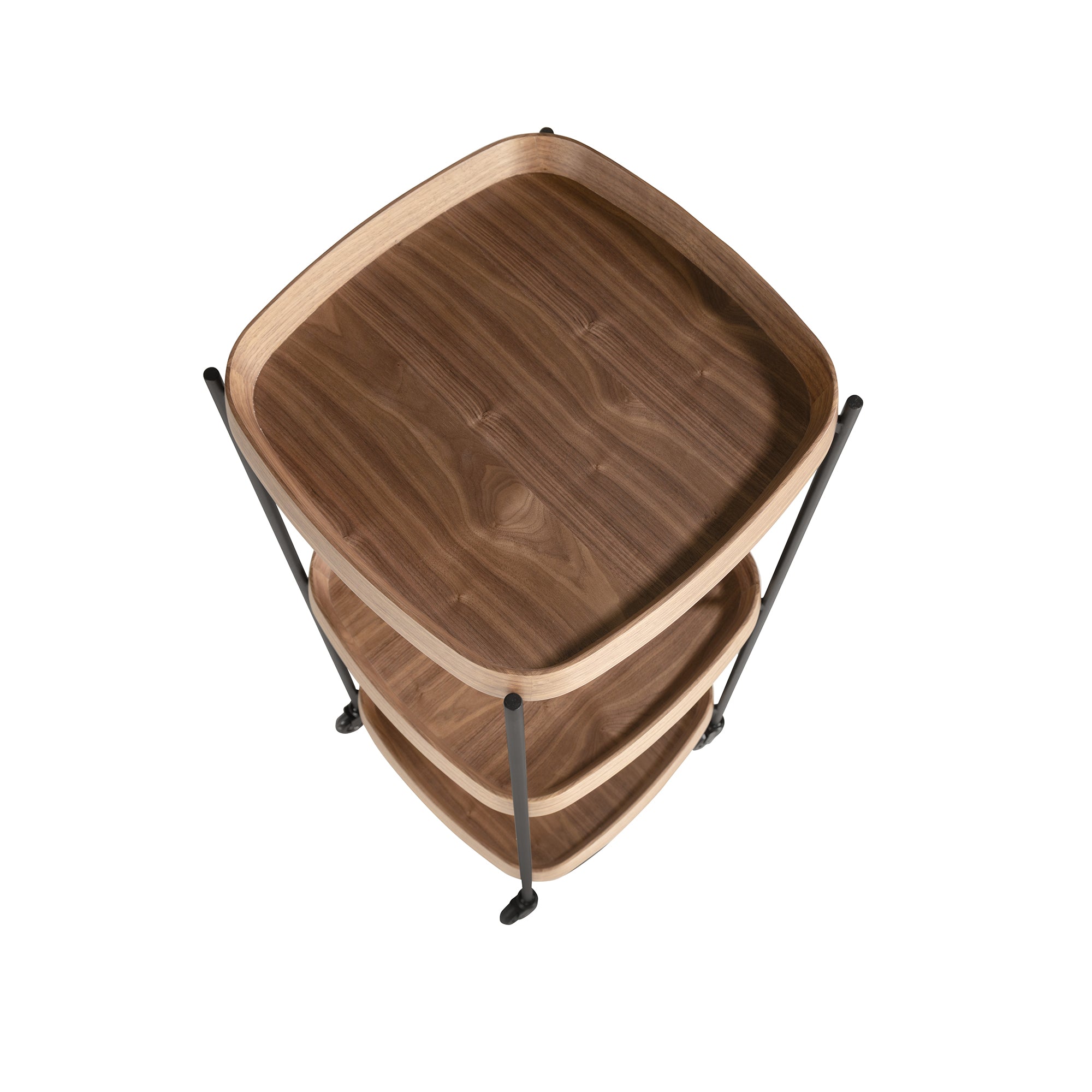 Walnut minibar trolley with black steel