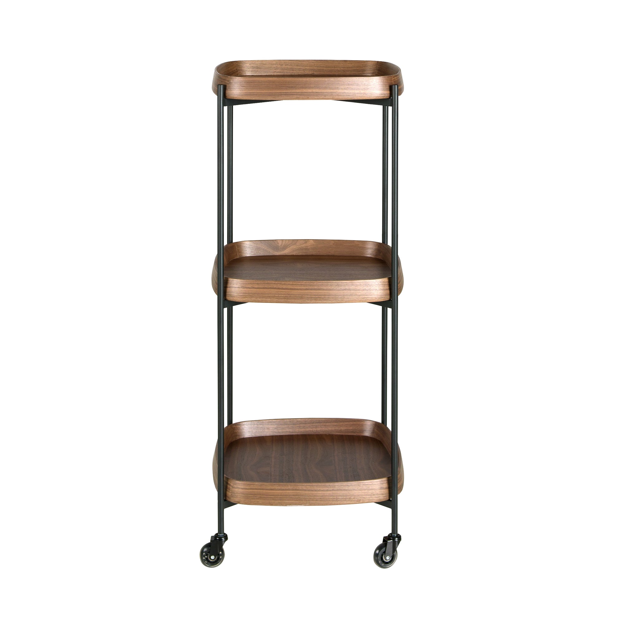Walnut minibar trolley with black steel