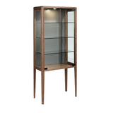Tall sideboard in tempered glass and walnut with interior lighting