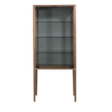 Tall sideboard in tempered glass and walnut with interior lighting