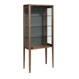 Tall sideboard in tempered glass and walnut with interior lighting