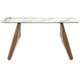 Rectangular console table in porcelain marble, metallic sand steel and walnut