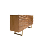 Sideboard in light walnut and polished gold-coloured steel