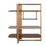Left rectangular shelving unit in light walnut and greige-coloured wood