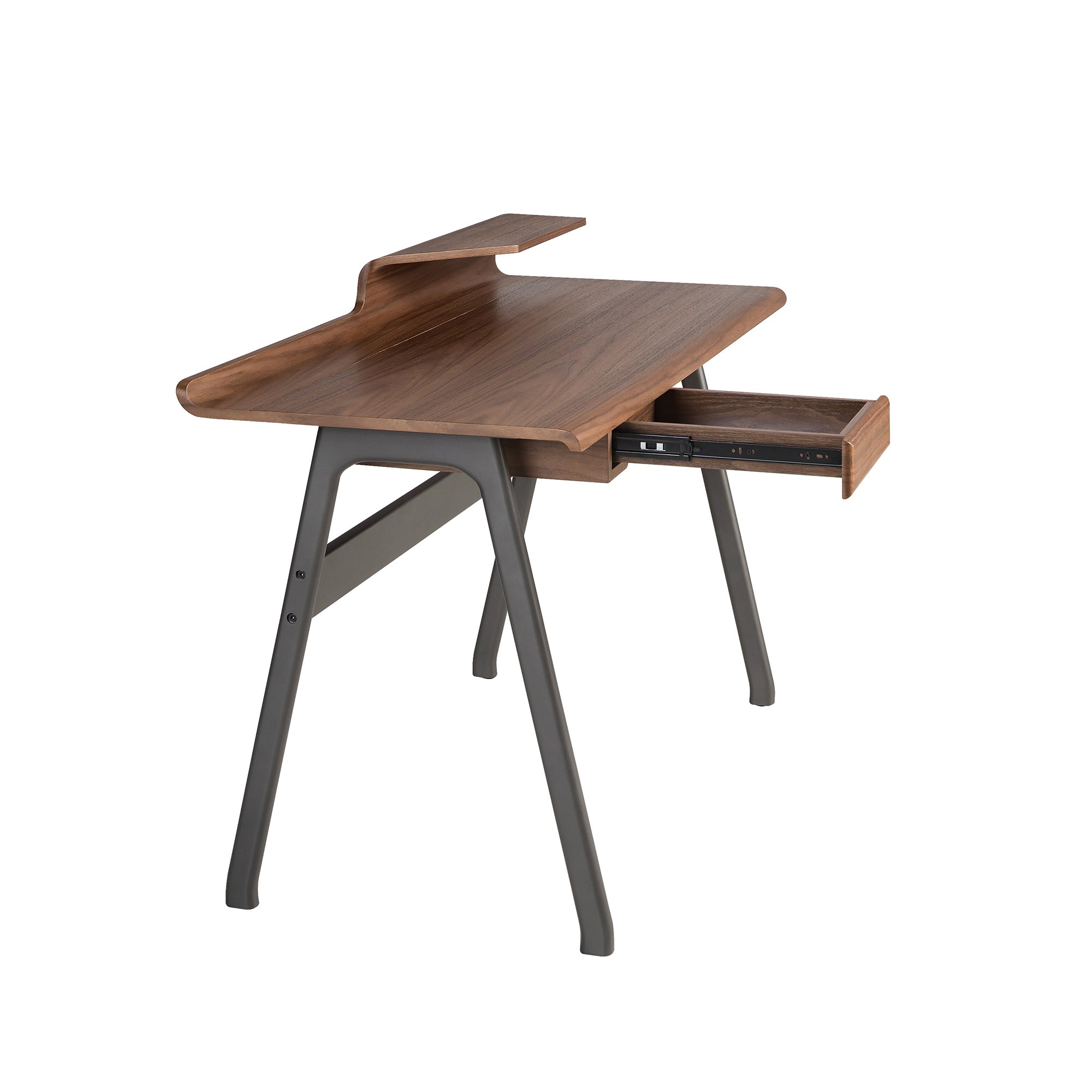 Walnut and dark grey metal-coloured fiberglass writing desk