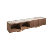 TV unit in walnut, polished gold steel and porcelain marble top