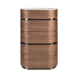 Walnut chiffonier with darkened steel base and porcelain marble top