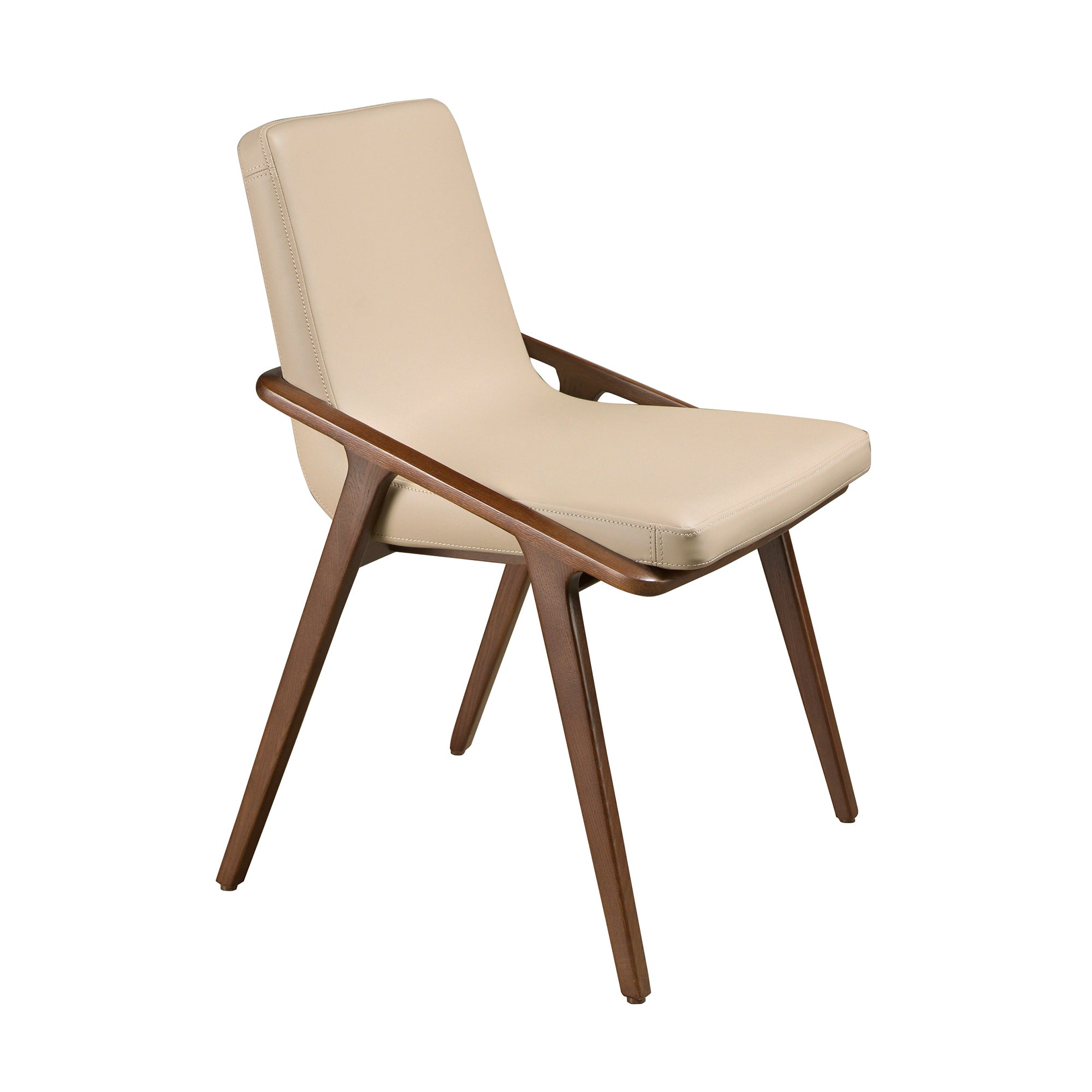 Chair upholstered in leatherette and solid walnut wood frame