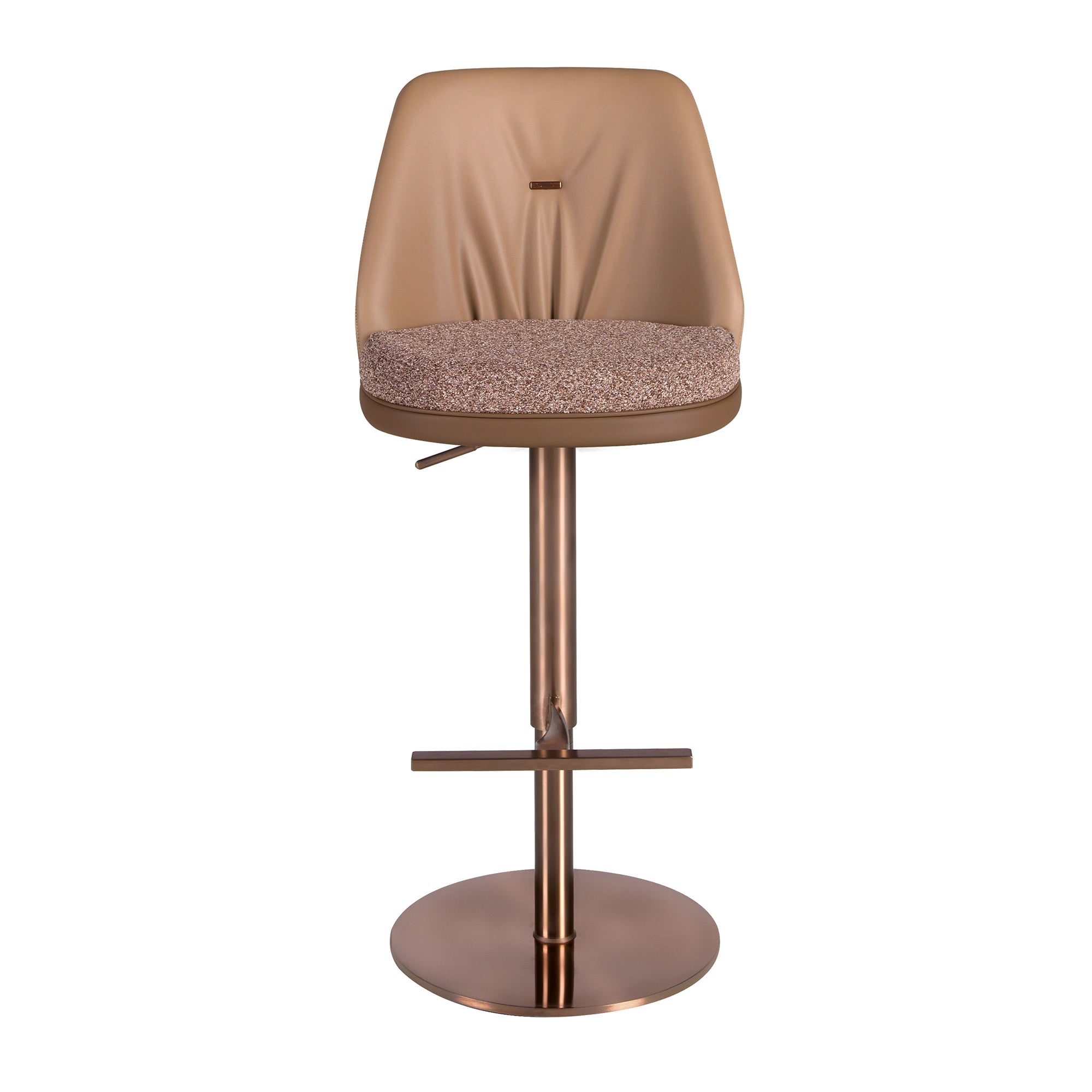 Swivel stool in mottled brown fabric and brown leatherette